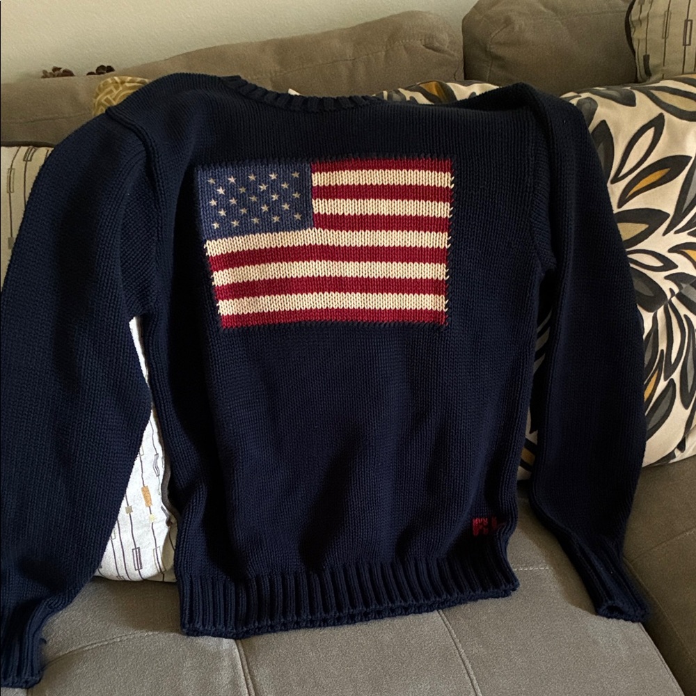 Polo by Ralph Lauren Navy Crewneck Sweater with American Flag
